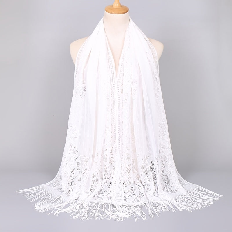 Floral Lace Tassel Scarf Shawl for Women - Bridal Mesh Fringe Wrap for Wedding & Evening