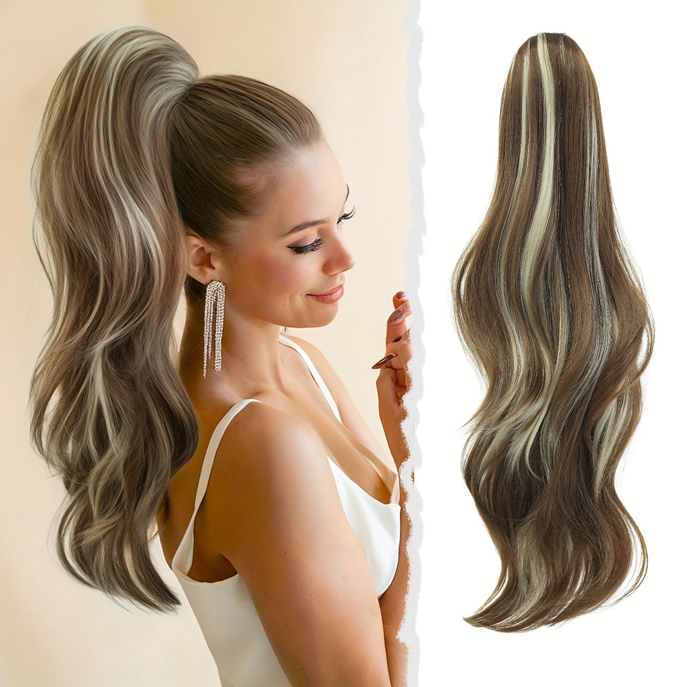 7JHH WIGS 28-Inch (71 cm) Loose Curly Drawstring Ponytail Hair Extension – Natural Brown Ombre, Heavy-Duty Realistic Volume for Women