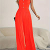 Women's Button-Detail V-Neck Cami Wide-Leg Jumpsuit – Sleeveless Casual for Spring & Summer