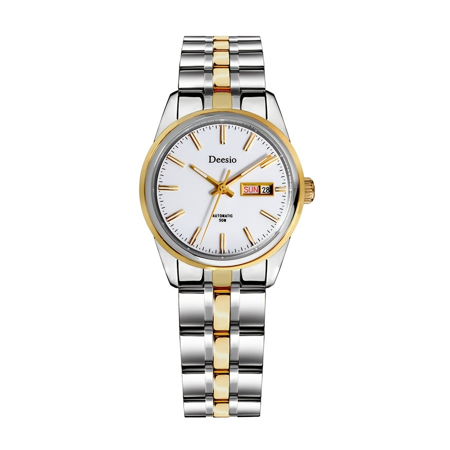 Deesio Women's Stainless Steel Mechanical Automatic Watch, Chain Link Bracelet Business Casual Wristwatch, Gift for Her