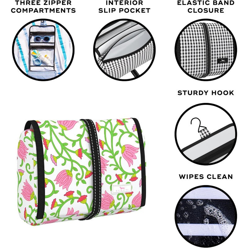 SCOUT Burrito Hanging Toiletry Bag - 3-Compartment Roll-Up Cosmetic Organizer with Hook for Travel