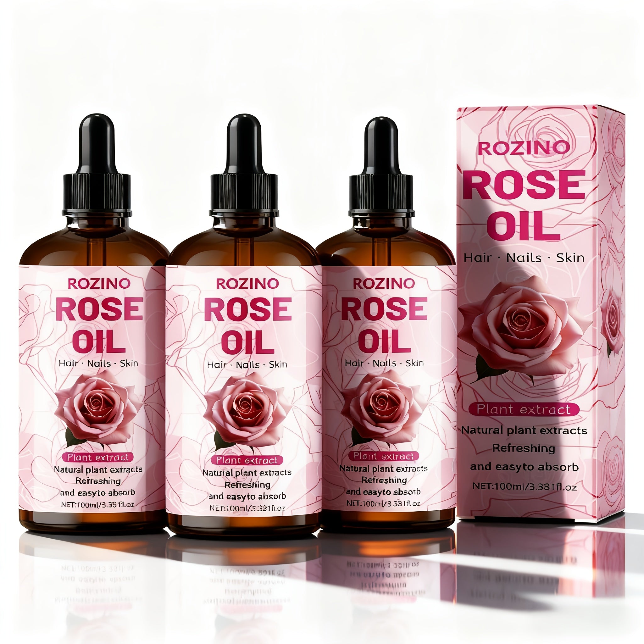 100ml Rose Essential Oil - 100% Pure Plant Oil for Massage, Face, Body, Hair & Nail Care