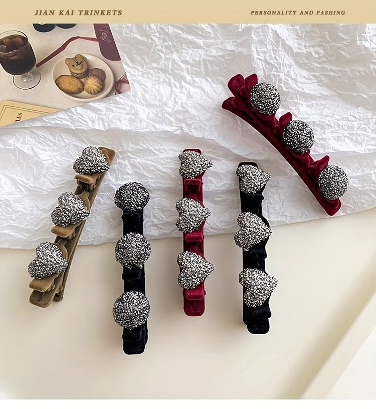 Sparkling Braided Rhinestone Hair Clips for Women Duckbill Barrettes Hairpins