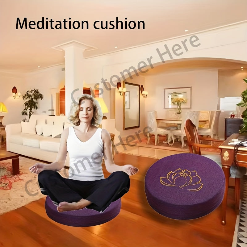Purple Lotus Hemp Meditation Mat — Circular Woven Yoga Mat, Thick Medium-Firm Support for Kneeling & Floor Sitting