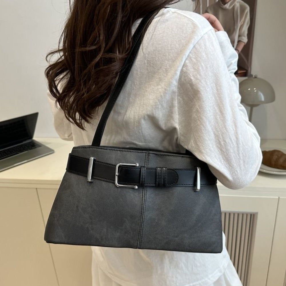 Women's Retro French Baguette Shoulder Bag – Large Capacity PU Leather Underarm Handbag with Gold Hardware, Zipper Closure (Black, Khaki)