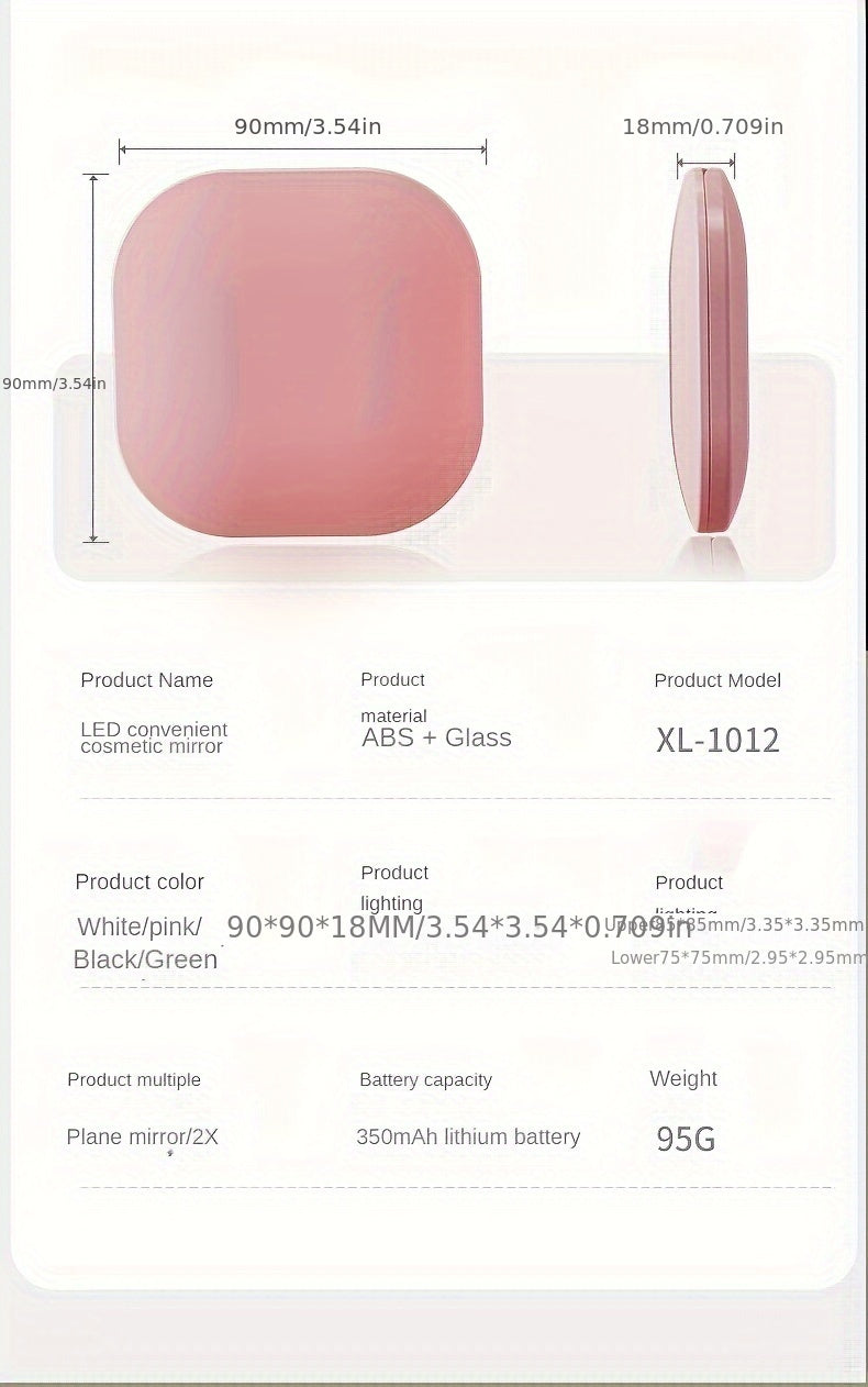 Foldable LED Travel Makeup Mirror - Double-Sided 1X/2X/3X Magnification, Adjustable Brightness, Rechargeable USB Pocket Mirror