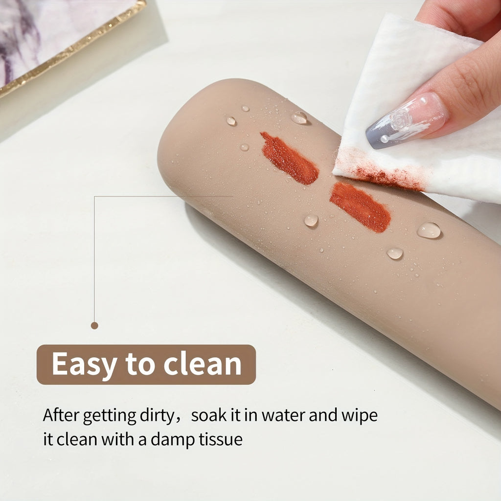 Beige Silicone Travel Makeup Brush Holder - Magnetic Closure, Anti-Fall Portable Makeup Brush Organizer