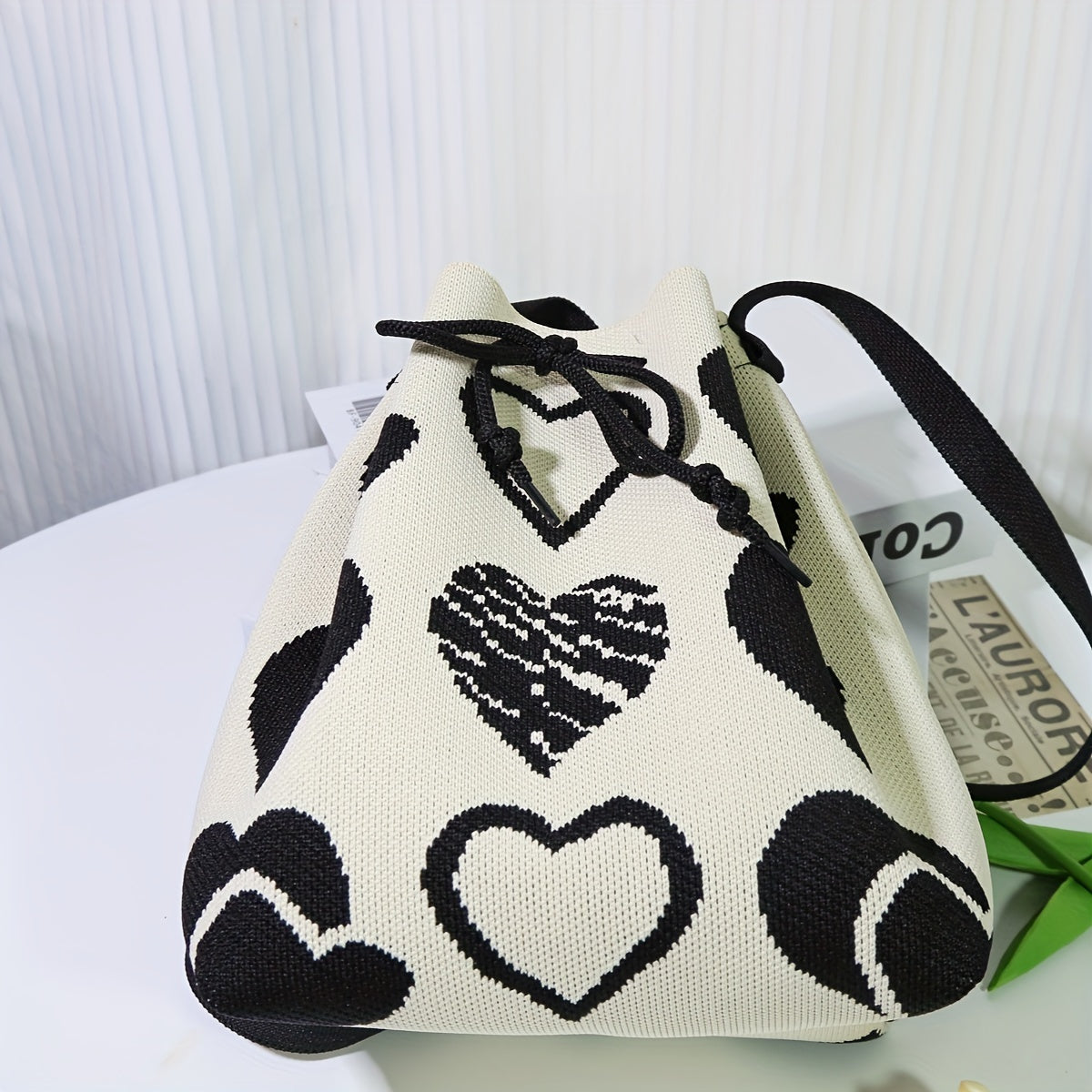 Mini Heart Pattern Bucket Bag - Drawstring Shoulder & Crossbody Handbag