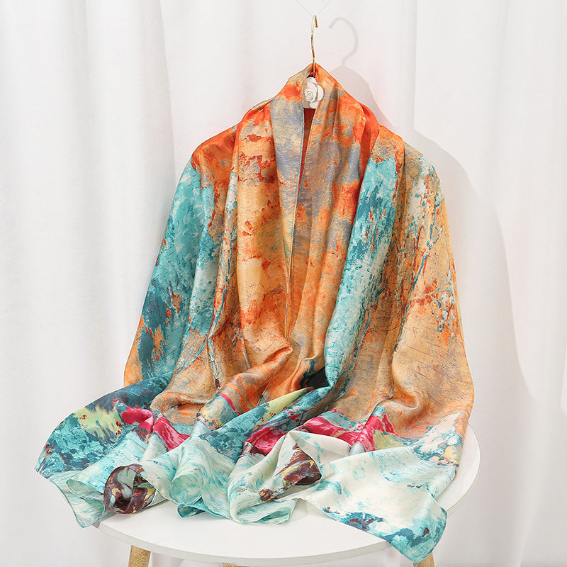 Elegant Landscape Print Scarf Shawl 35.4 in × 70.9 in (90 × 180 cm) Windproof Versatile Wrap for Women Hijab
