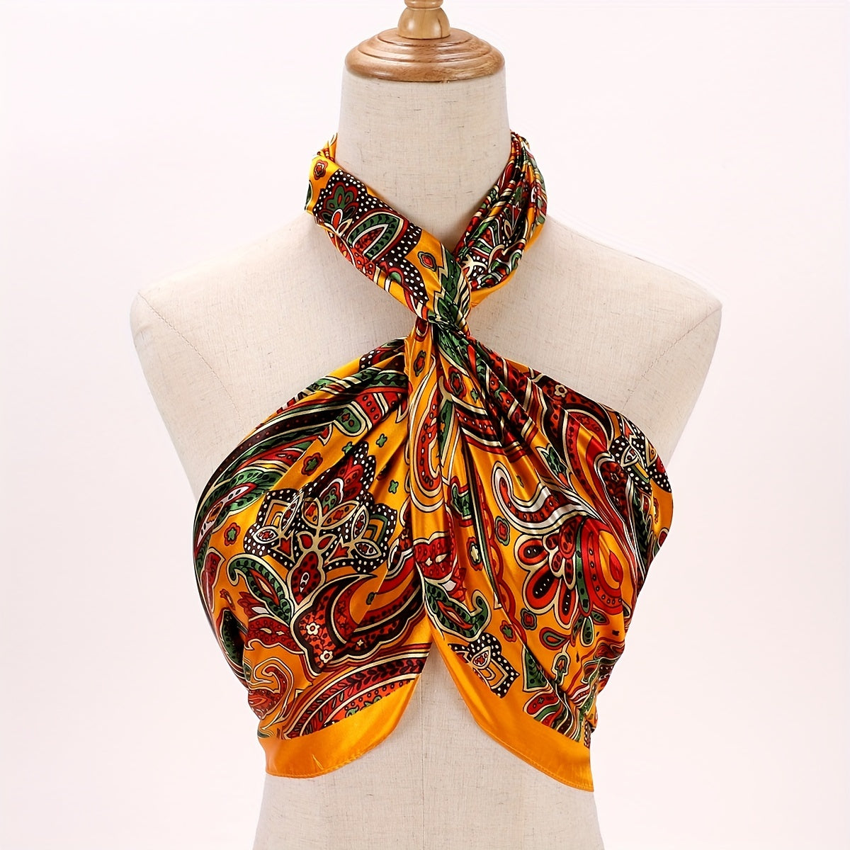 Boho Paisley Square Scarf 90 cm (35.4 in), 100% Polyester Decorative Shawl for Women, Machine Washable Versatile Wrap