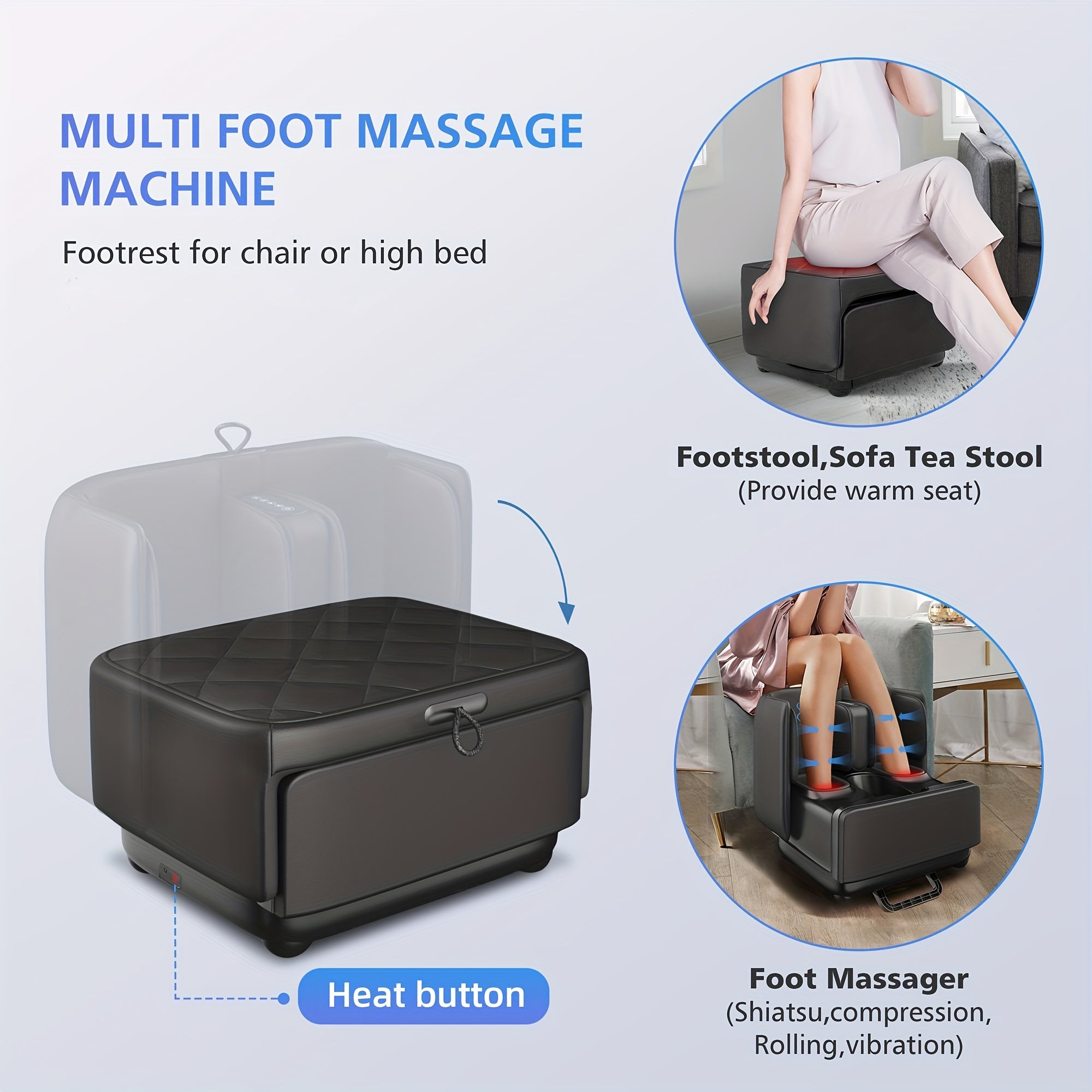 COMFIER Dual Foot & Calf Massager Ottoman – Shiatsu Kneading, Heat, Vibration & Compression, Washable Covers, Fits Up to Men's 13