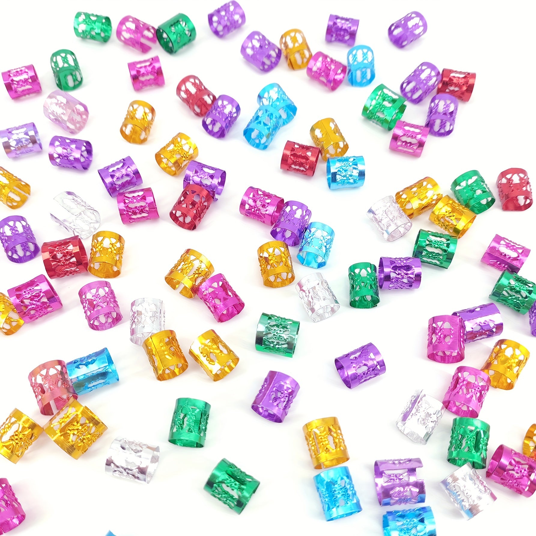 100-Pack Multicolor Adjustable Metal Hair Cuffs for Braids & Dreadlocks - Geometric Boho Hair Jewelry