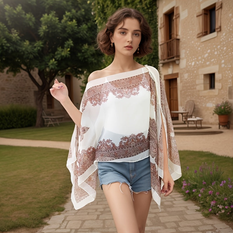 Women's Turquoise Jacquard Scarf Shawl – Large Square Lightweight Breathable Beach Cover-Up & Multiway Long Wrap Poncho