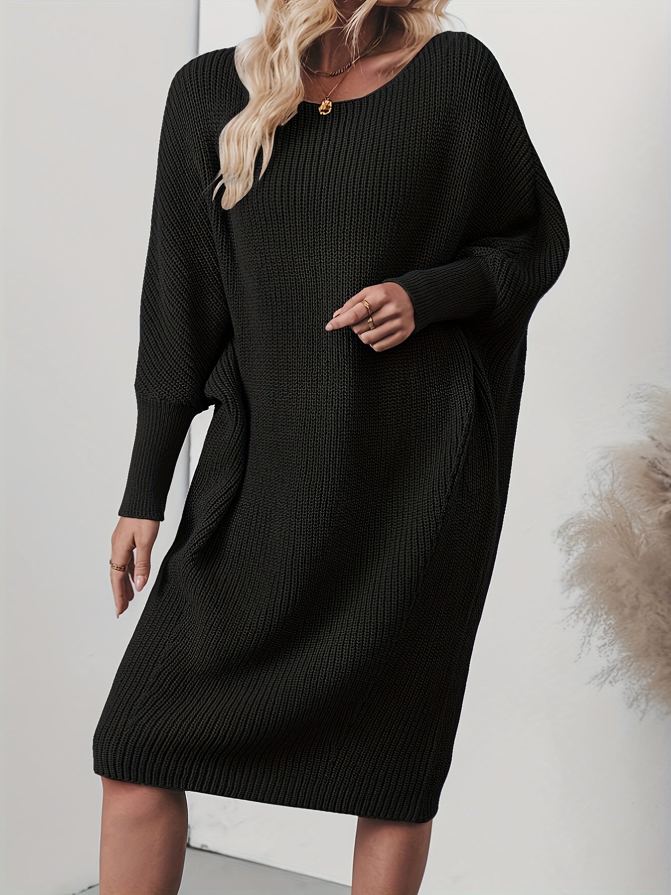 Plus Size Ribbed Button-Up Cardigan Sweater Dress for Women — Long Sleeve Casual Fall/Winter Black