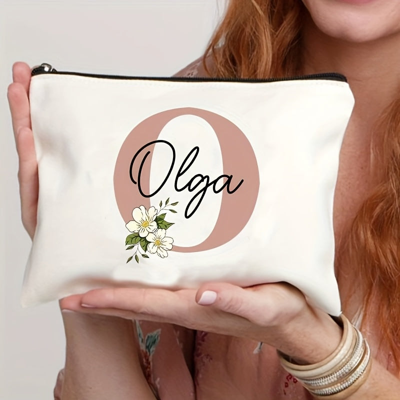Customizable Floral Makeup Bag - Foldable Polyester Cosmetic Pouch for Travel, Zippered Toiletry Organizer, Machine Washable, Ideal Bachelorette Gift