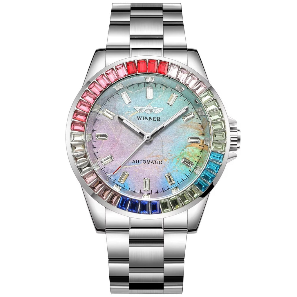 Iced-Out Women's Automatic Skeleton Watch – Luminous Alloy Bracelet Bling Luxury Wristwatch