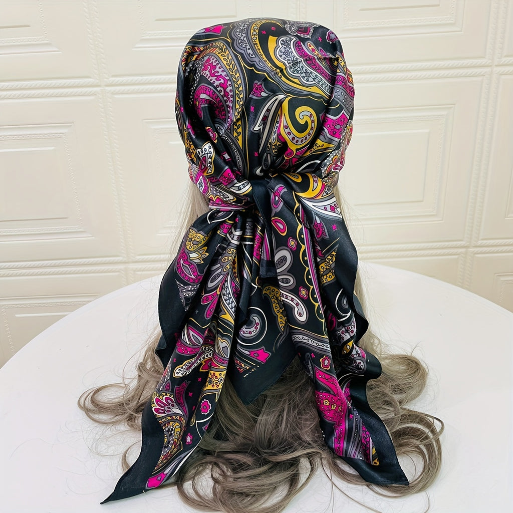 Boho Paisley Square Scarf 90 cm (35.4 in), 100% Polyester Decorative Shawl for Women, Machine Washable Versatile Wrap