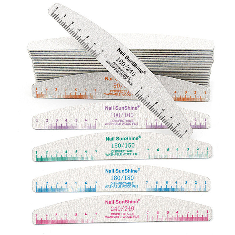 10-Pack Half-Moon Nail Files & Buffers – 80/100/150/180/240 Grit – Birch Wood Sandpaper for Manicure & Pedicure