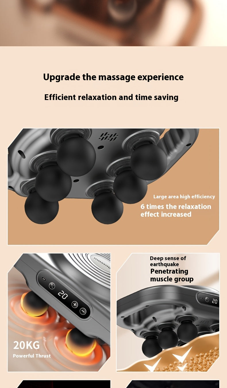 6-Head Percussion Massage Gun — Deep Tissue Massager, 44.1 lb (20 kg) Force, 9,600 RPM, 14 mm Travel, Rechargeable 1800mAh for Neck Back Legs Feet