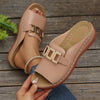 Women's Mary Jane Slip-On Sandals, Thick Sole White PU Open-Toe, Gold Buckle, All-Season Casual Shoes