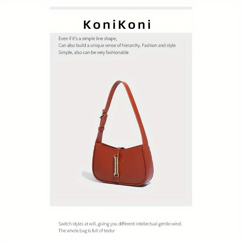 KoniKoni French-Inspired Women's Shoulder Handbag – Magnetic Closure, Gold-Tone Hardware, Microfiber Leather Tote (Beige, White, Black, Burgundy, Light Brown)