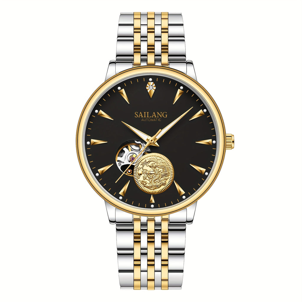 SAILANG Women's Mechanical Automatic Watch – Black Dial with Gold-Tone Hands, Alloy Case & Bracelet, Elegant Everyday & Formal Wristwatch, Gift for Her