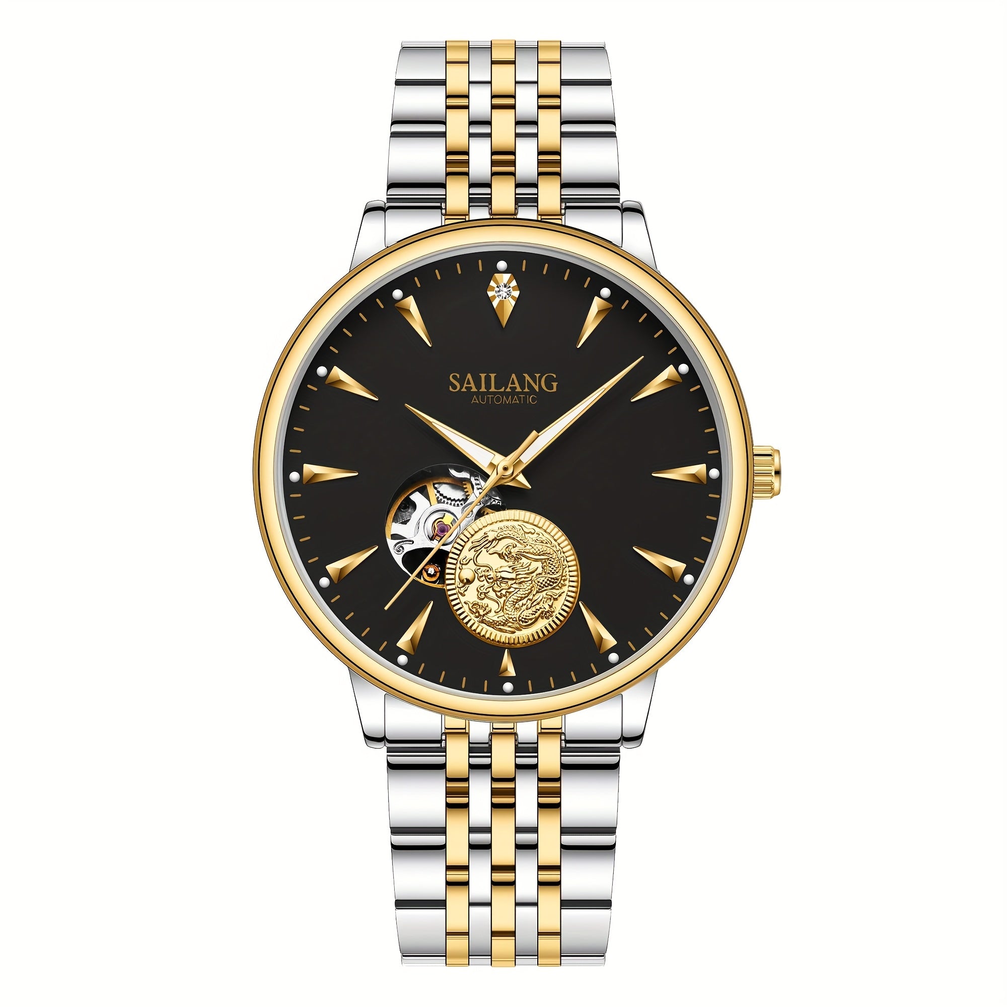 SAILANG Women's Mechanical Automatic Watch – Black Dial with Gold-Tone Hands, Alloy Case & Bracelet, Elegant Everyday & Formal Wristwatch, Gift for Her