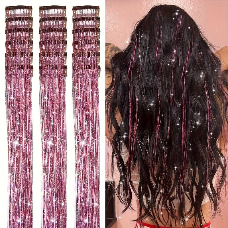 18-Pack 20-Inch Metallic Clip-In Hair Extensions with BB Clips — Heat-Resistant Sparkling Fairy Hair for Women