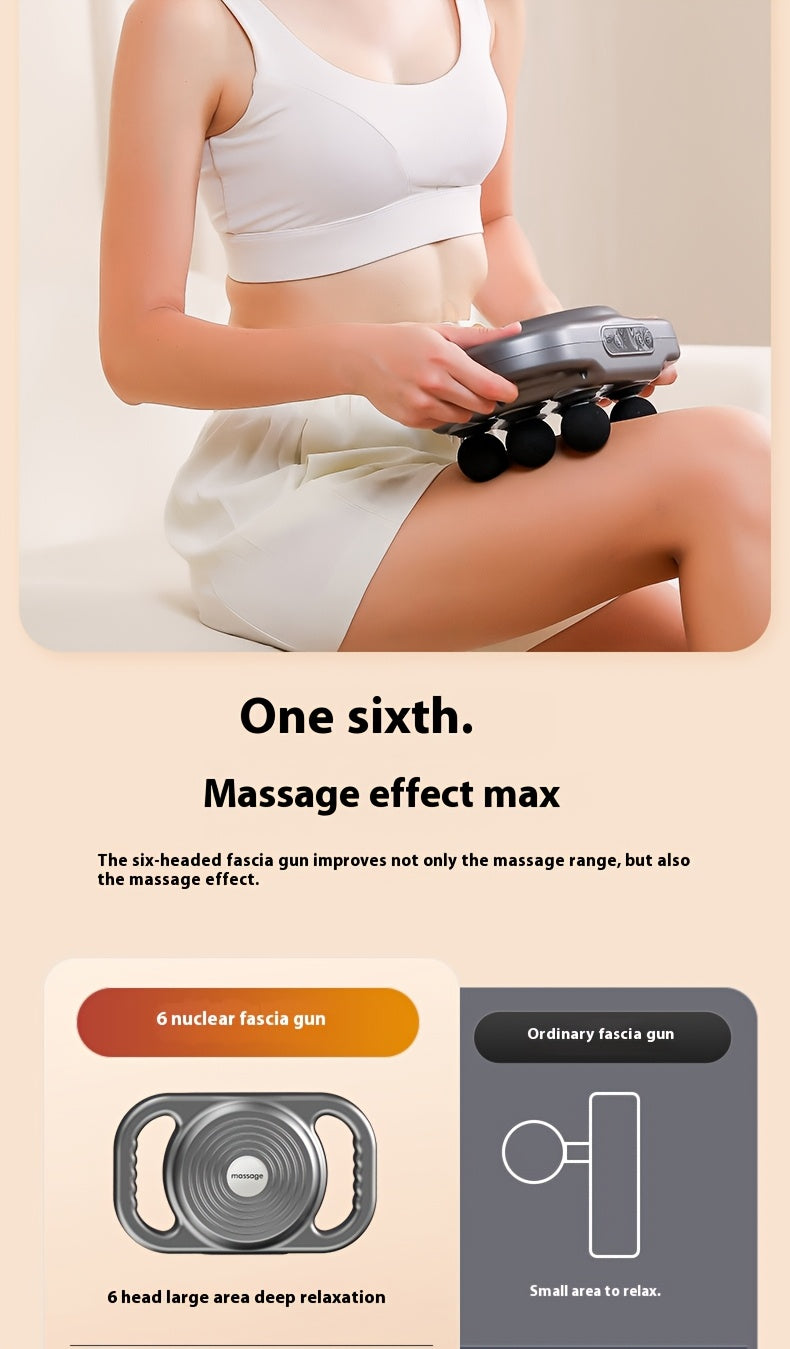 6-Head Percussion Massage Gun — Deep Tissue Massager, 44.1 lb (20 kg) Force, 9,600 RPM, 14 mm Travel, Rechargeable 1800mAh for Neck Back Legs Feet