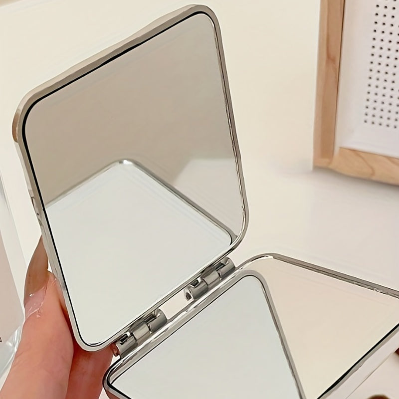 Wavy Silver Handheld Makeup Mirror - Compact Nautical Vanity Mirror for Travel & Gift