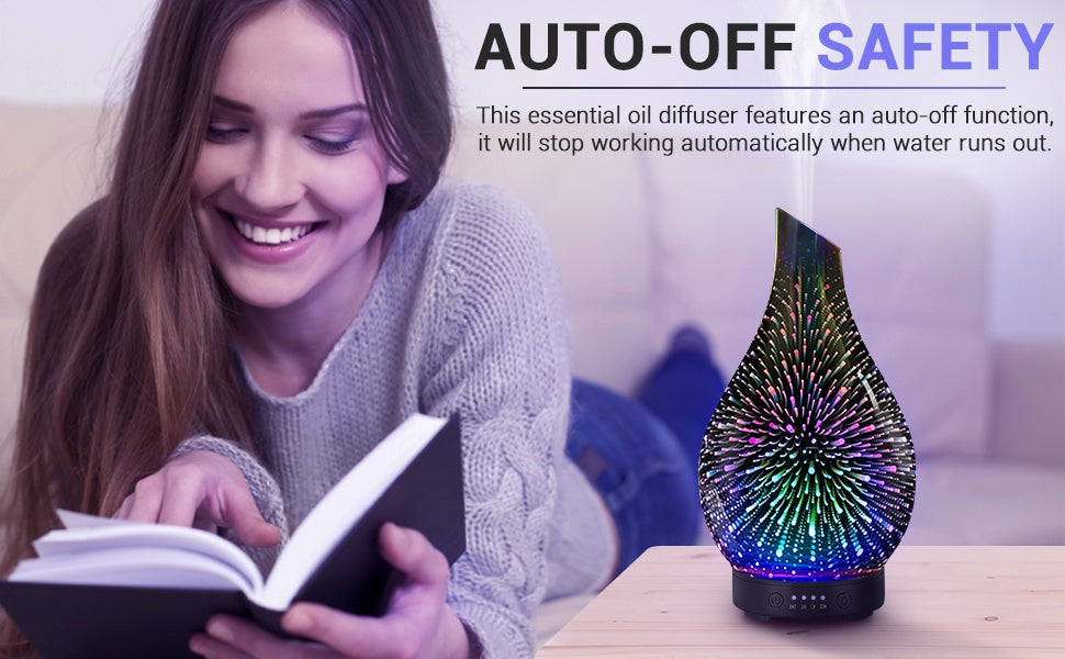 USB Essential Oil Diffuser 4.06 oz (120 ml) – Soundwave Technology, 7-Color LED Mood Light, Auto-Off & 4 Timers, BPA-Free Glass Oval for Home & Office