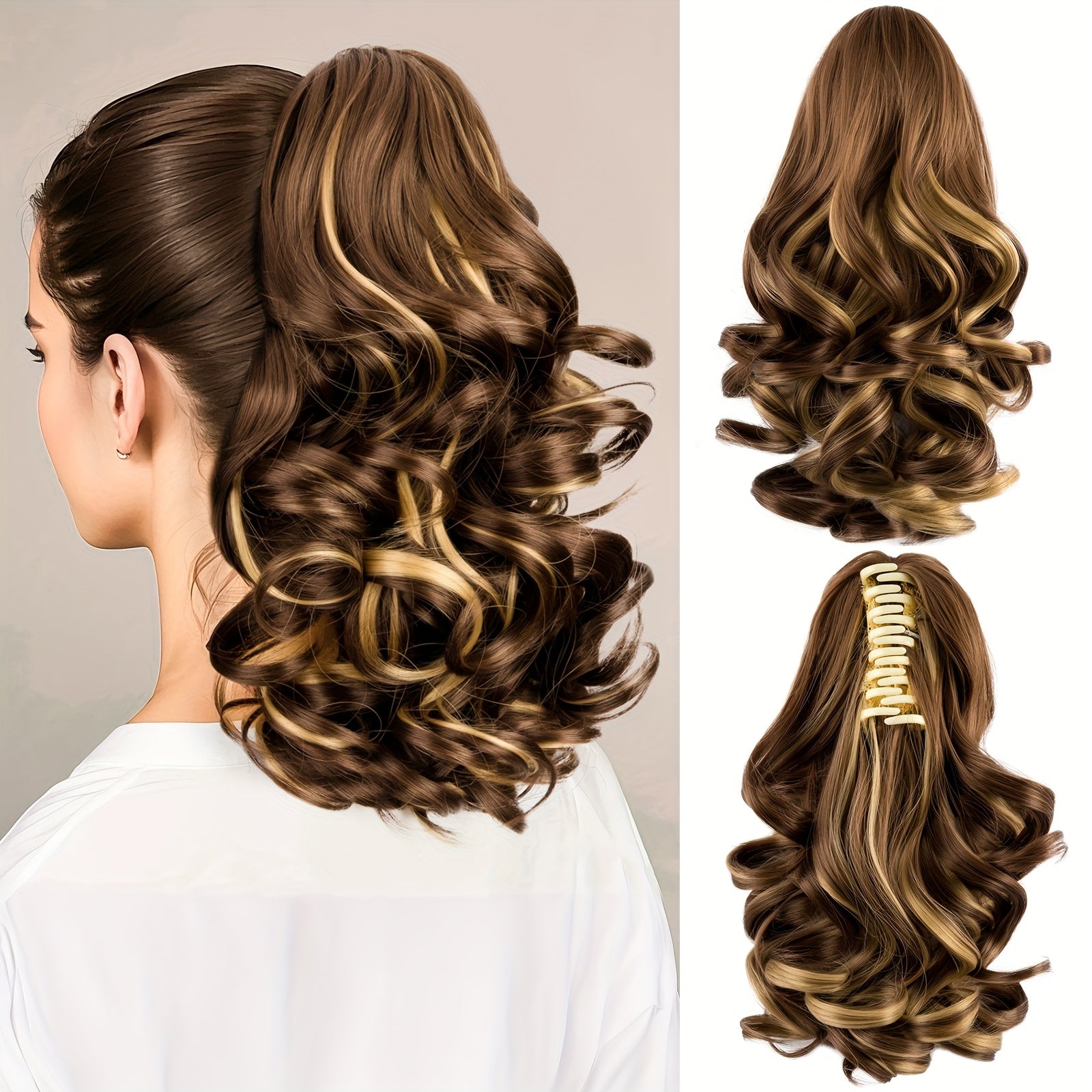 Curly Wavy Clip-In Ponytail – Clip-On Volumizing Hair Extension for Women – Heat-Resistant Fiber