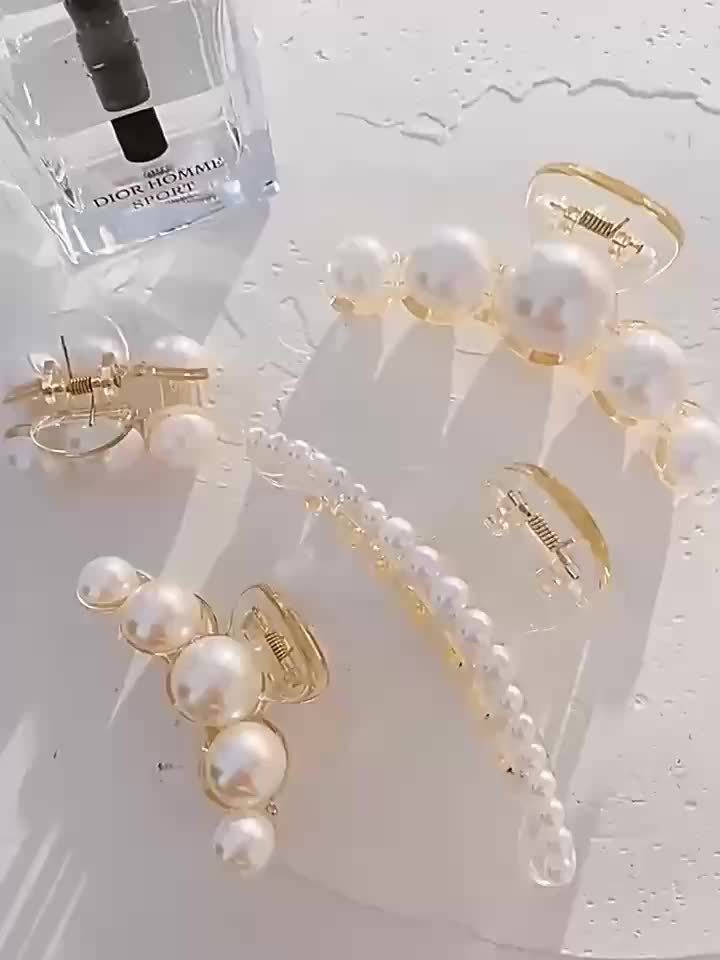 4-Pack Elegant Pearl Hair Clips for Women – Medium Strong-Grip Plastic Hairpins