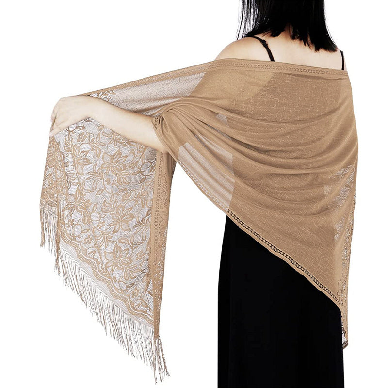 Lightweight Fringe Shawl Wrap for Women — Solid Floral Lace Evening Scarf for Weddings & Parties