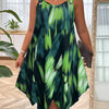 Plus Size Sleeveless Summer Dress – Gradient Print with Pockets, Asymmetrical Hem & Round Neck, Machine Washable