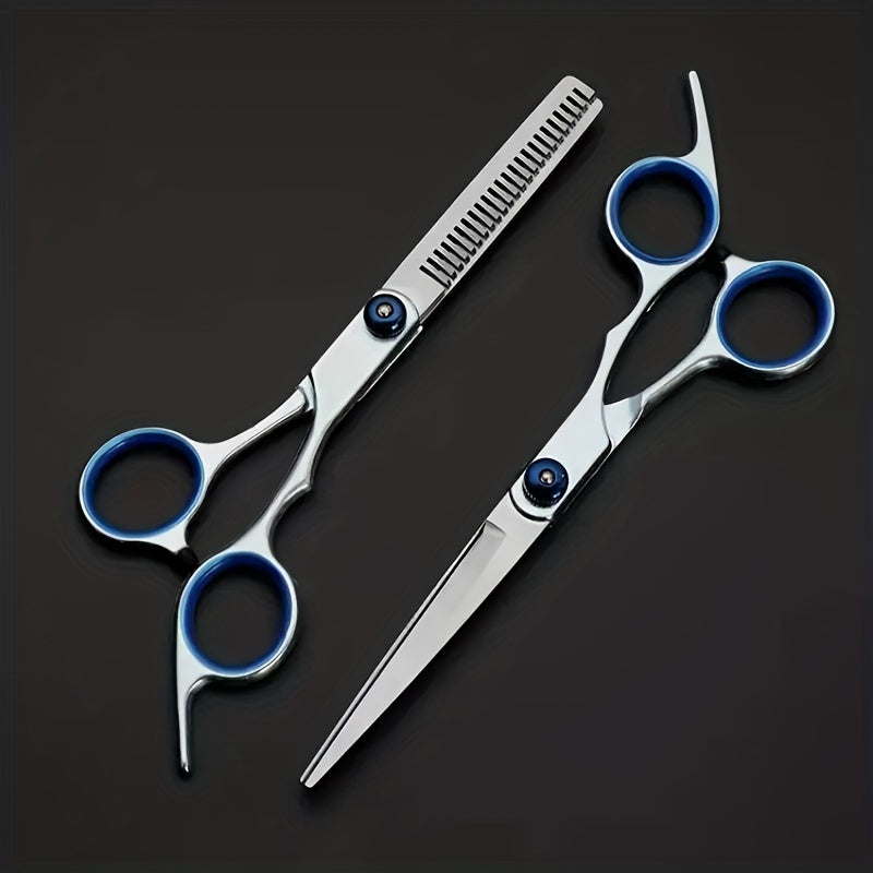 Professional 6-Inch (15 cm) Hairdressing Scissors – 3Cr13 Hypoallergenic Thinning & Cutting Shears with Ergonomic Blue Handles, Unisex Salon & Home Barber Tools