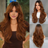 24-Inch (61 cm) Long Loose Curly Ombre Brown Synthetic Wig for Women - Dark Roots, Middle Part, High-Density, Heat-Resistant Fiber with Rose Net Cap