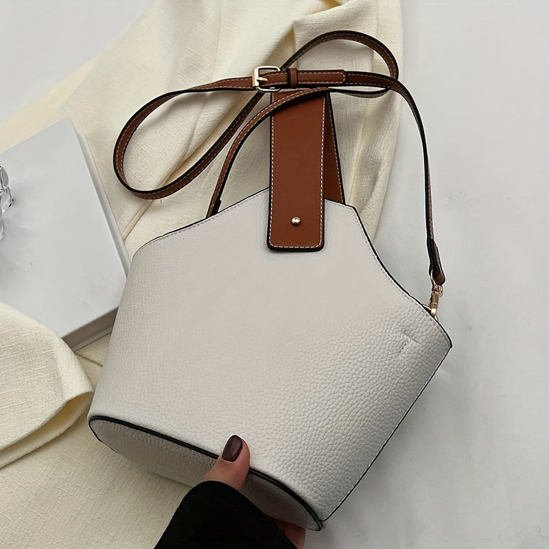 Elegant Beige Bucket Bag – French-Inspired Women's Handbag with Adjustable Thin Shoulder Strap, Large Capacity, Zipper Closure, Crossbody Purse for Work & Travel