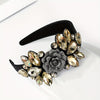 Handcrafted Vintage Crystal Rose Wide Headband for Women — Elegant Polyester Dress-Up Hairband