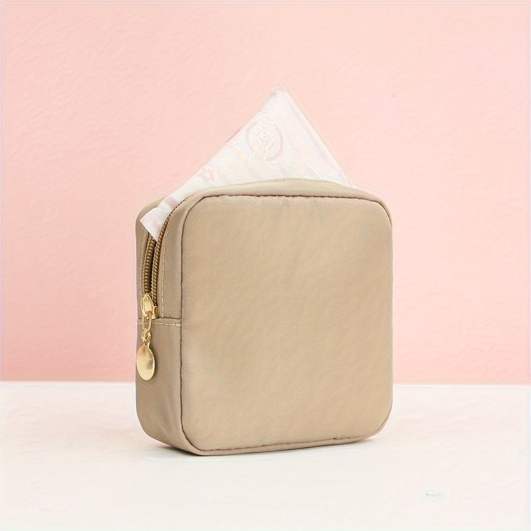 Solid Color Mini Makeup Bag – Portable Zipper Cosmetic Pouch & Sanitary Napkin Storage Clutch for Women