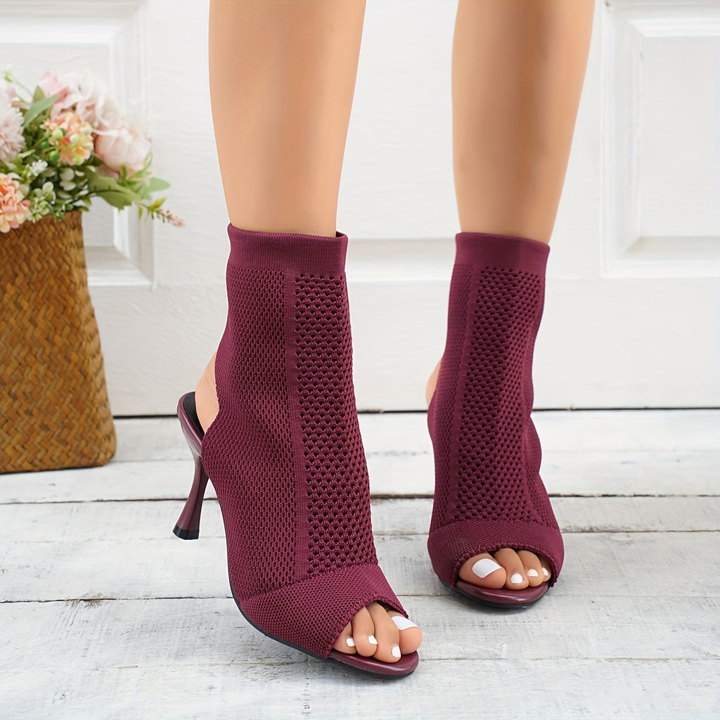 Women's Knit Fishmouth Stiletto Pumps — Open-Toe High Heels for Dresses