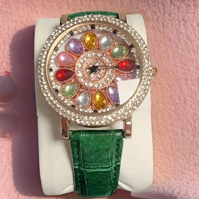 ORSGA Women's Rotating Dial Speedometer Analog Watch — Hollow Alloy Case, PU Leather Strap, Mechanical Movement, Business Casual Gift