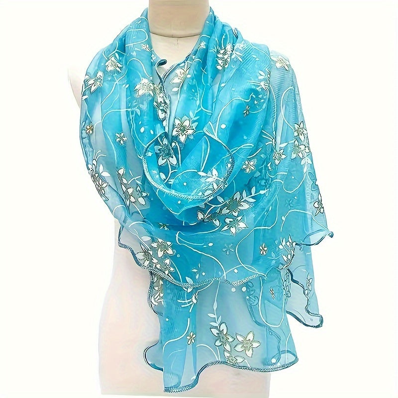 Floral Embroidered Scarf – Breathable, Windproof Boho Shawl & Sunproof Travel Wrap