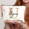 Customizable Floral Makeup Bag - Foldable Polyester Cosmetic Pouch for Travel, Zippered Toiletry Organizer, Machine Washable, Ideal Bachelorette Gift