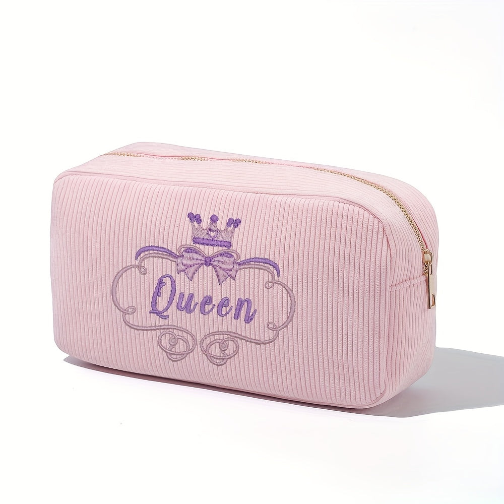 Personalized Embroidered Flower Basket Makeup Bag – Custom Name Travel Cosmetic Pouch, Bridesmaid & Valentine's Gift