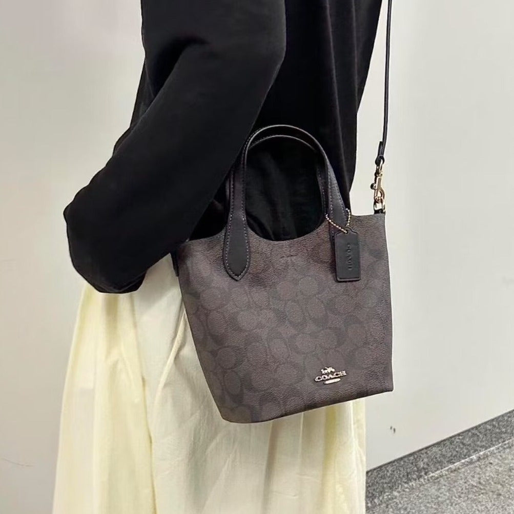 Coach Hanna Signature Canvas Bucket Bag - Women's Crossbody Handbag, Casual Purse & Gift