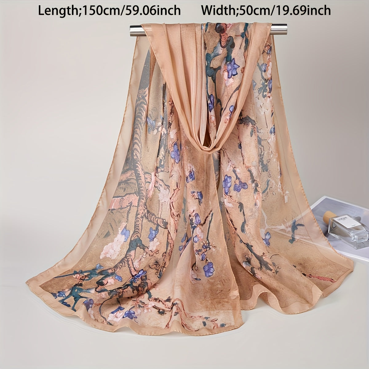 Boho Plum Floral Chiffon Scarf - Lightweight Sun-Protective Shawl & Beach Wrap