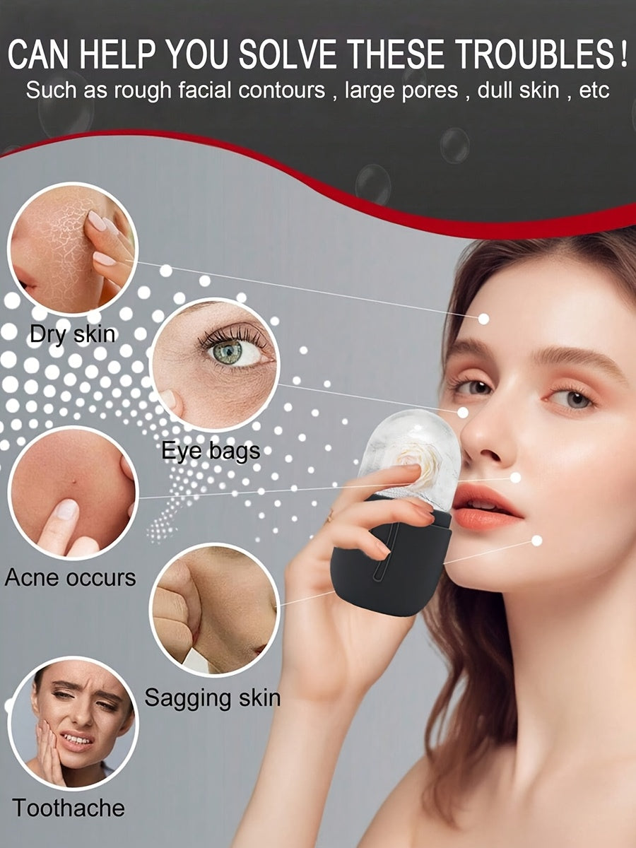 3-Piece Facial Ice Roller & Gua Sha Massage Set - Silicone Ice Grid Roller, Popsicle Ice Pack & Body/Back Scraping Board, Light Beige