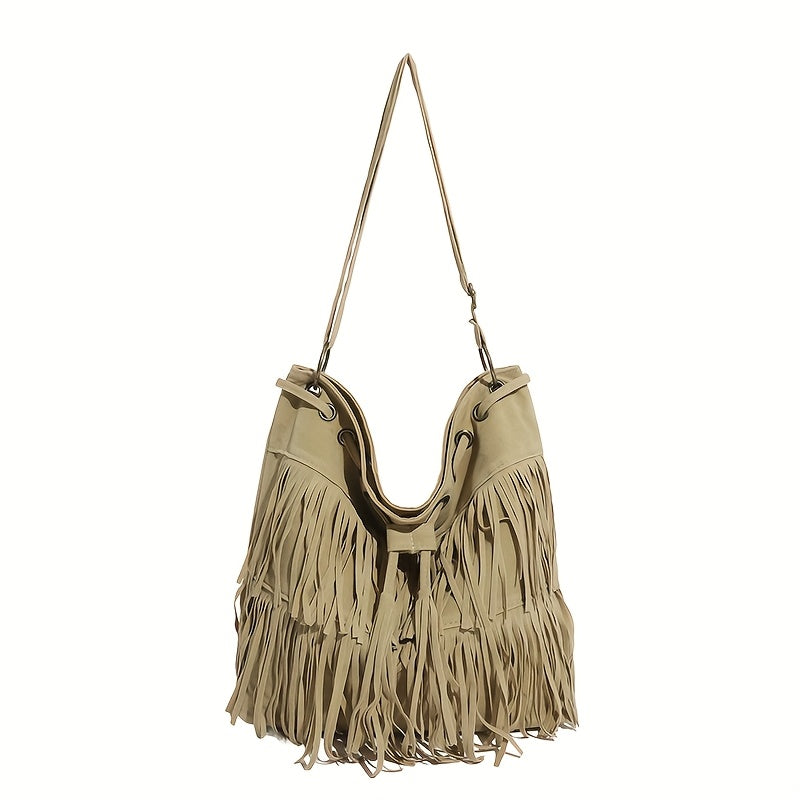 Women's Corduroy Bucket Bag with Tassel - Adjustable Foldable Crossbody Shoulder Bag, Magnetic Closure, Minimalist Urban Travel Purse (Khaki, Light Brown, Black)