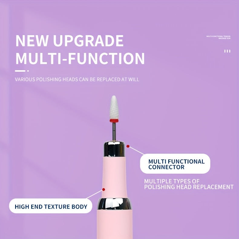 Cordless Electric Nail Drill Kit with Drill Bits & Sanding Bands, Rechargeable USB Manicure & Pedicure File for Acrylic Gel Nails (Bright Pink)